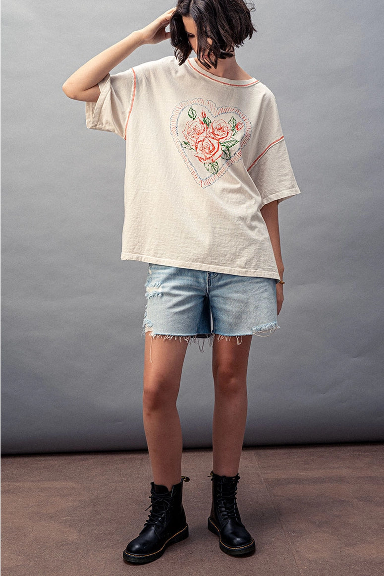 Love Vintage Rose Heart T-Shirt