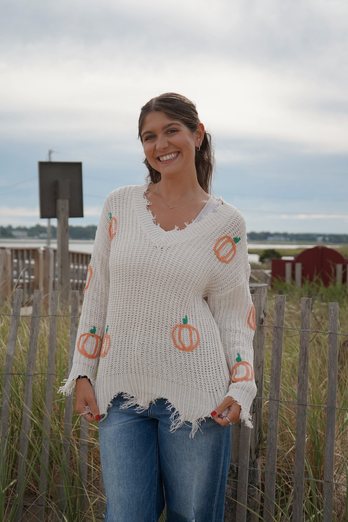 Mello. Distressed Pumpkin Sweater