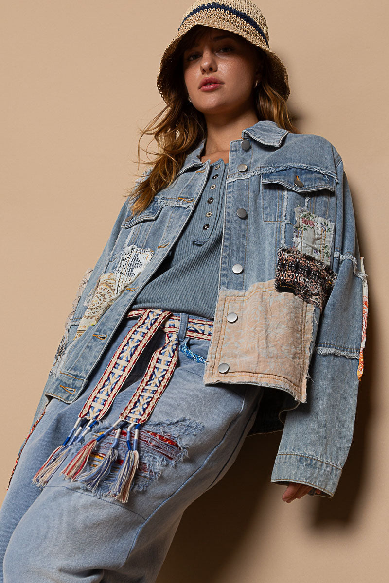 POL Patchwork Jean Jacket