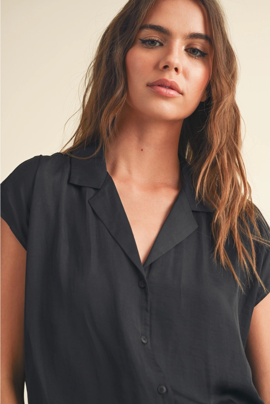 MIOU MUSE Cap Sleeve Button Down