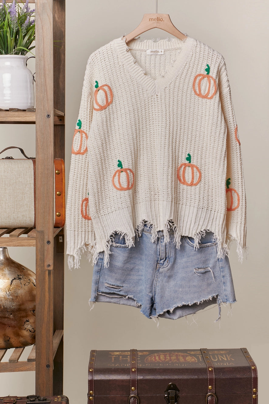 Mello. Distressed Pumpkin Sweater