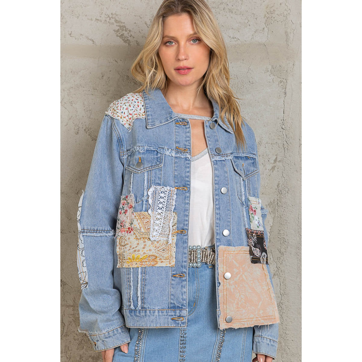 POL Patchwork Jean Jacket