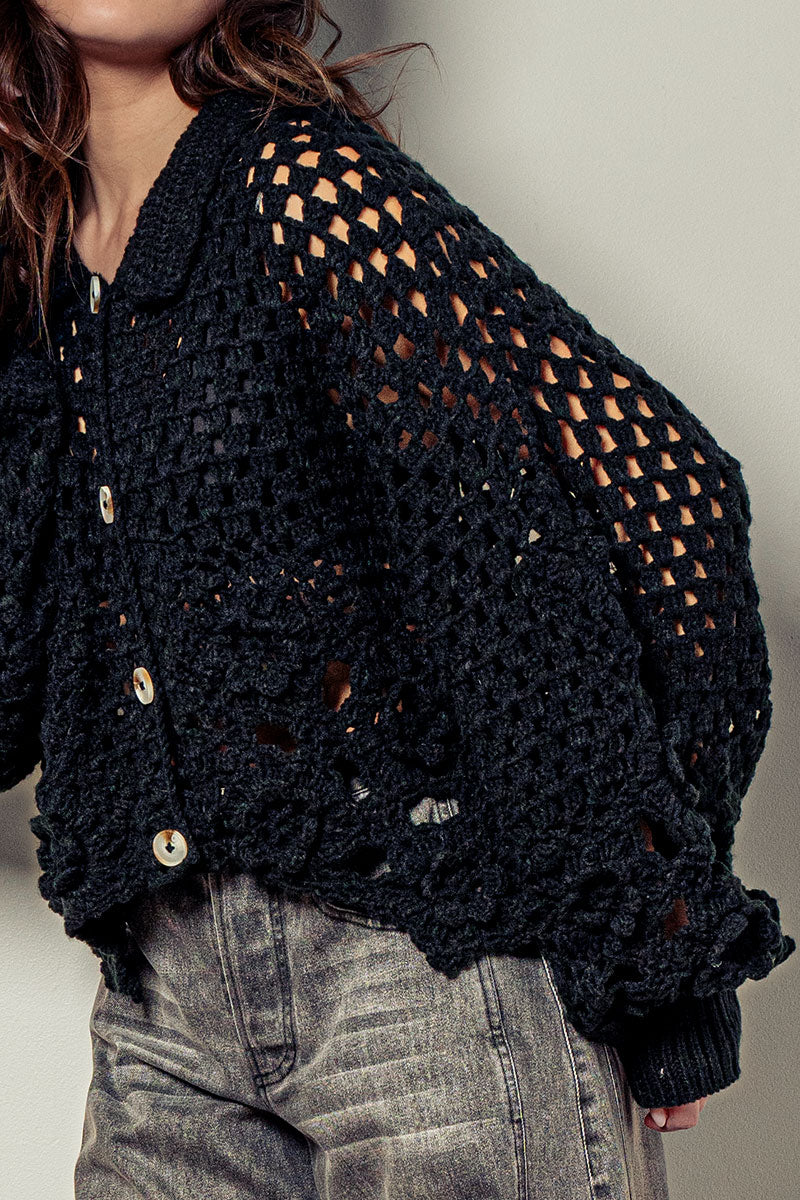 Urban Daizy Floral Crochet Button Up Sweater