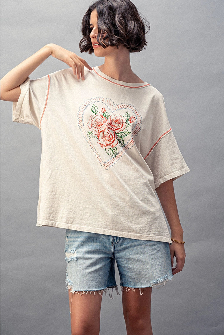 Love Vintage Rose Heart T-Shirt