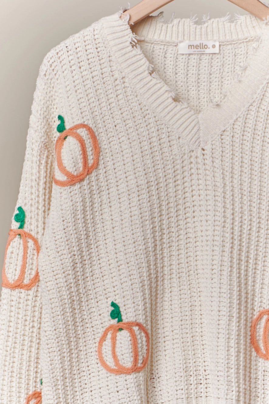 Mello. Distressed Pumpkin Sweater