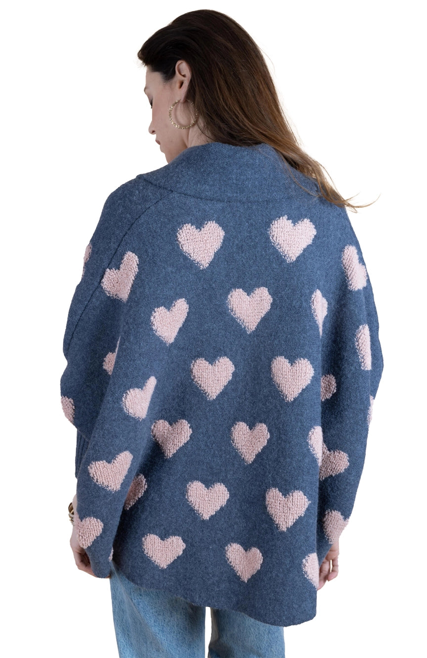 SAACHI Ribbed Knit Heart Cardigan