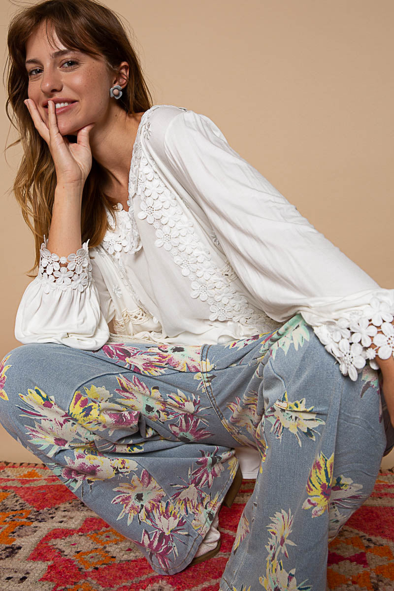 POL Floral Lace Boho Blouse