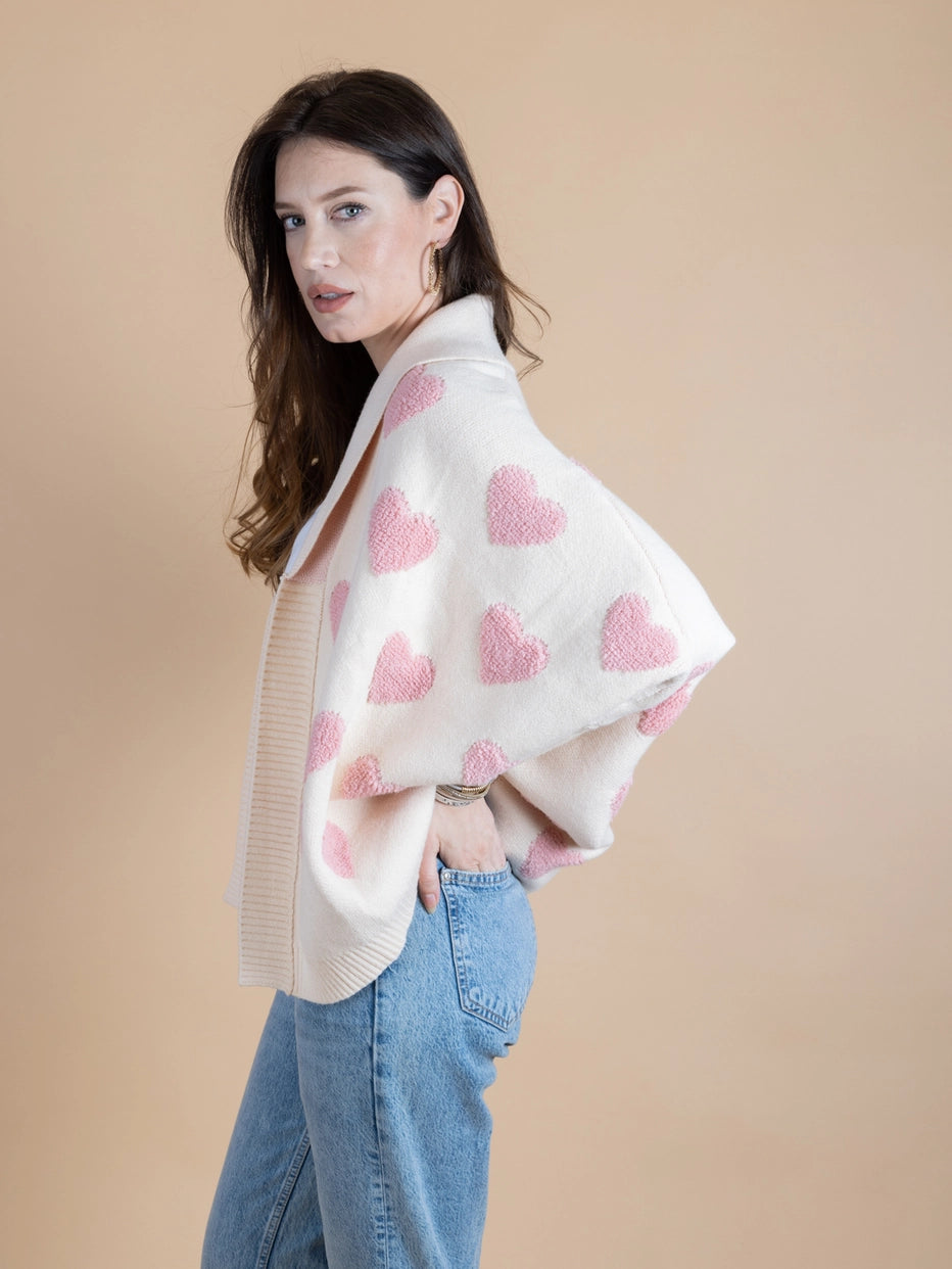 SAACHI Ribbed Knit Heart Cardigan