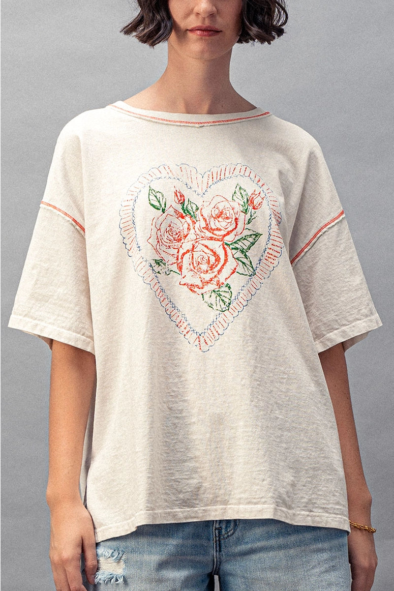 Love Vintage Rose Heart T-Shirt