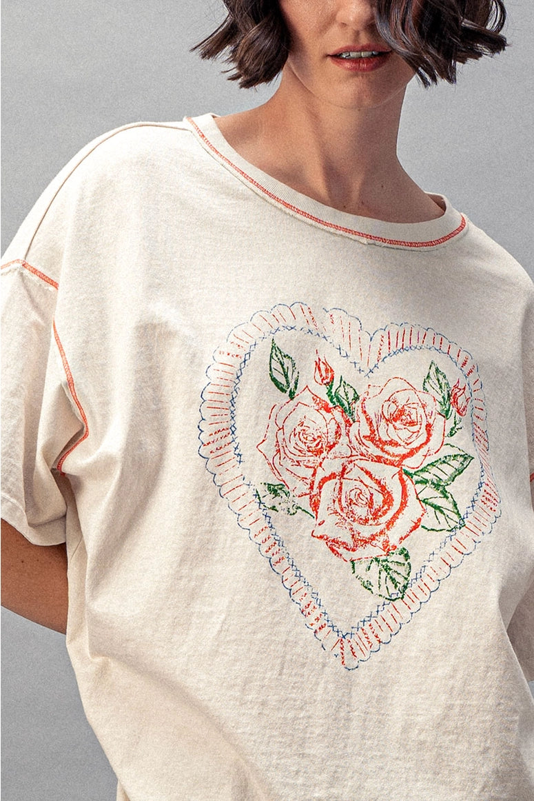Love Vintage Rose Heart T-Shirt