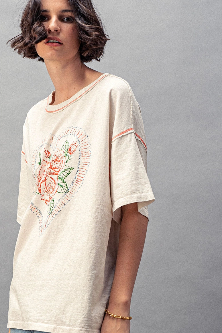Love Vintage Rose Heart T-Shirt
