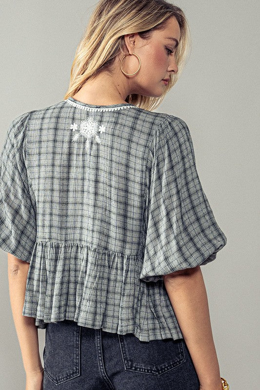 Urban Daizy Embroidered Boho Tie Blouse