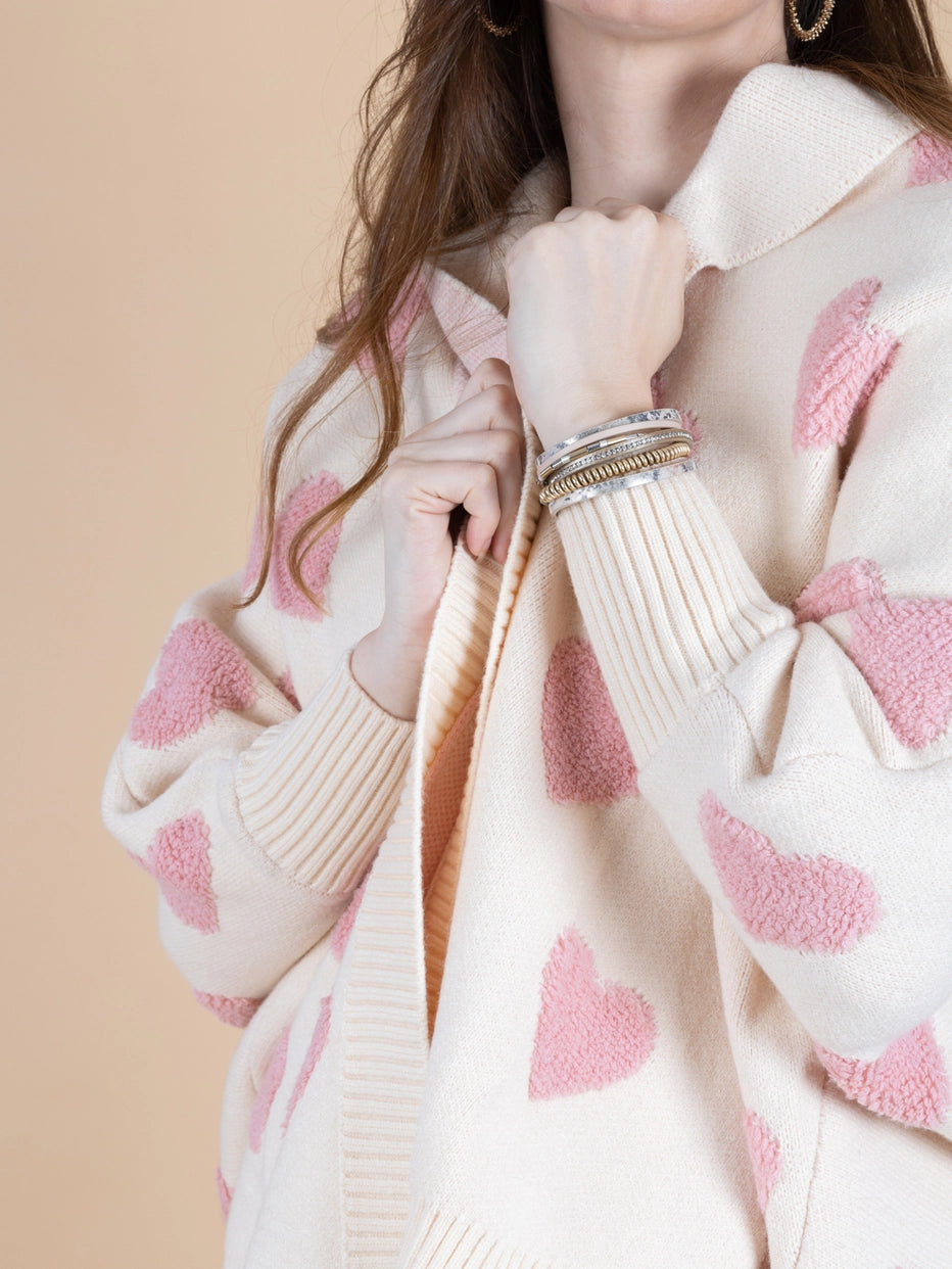 SAACHI Ribbed Knit Heart Cardigan