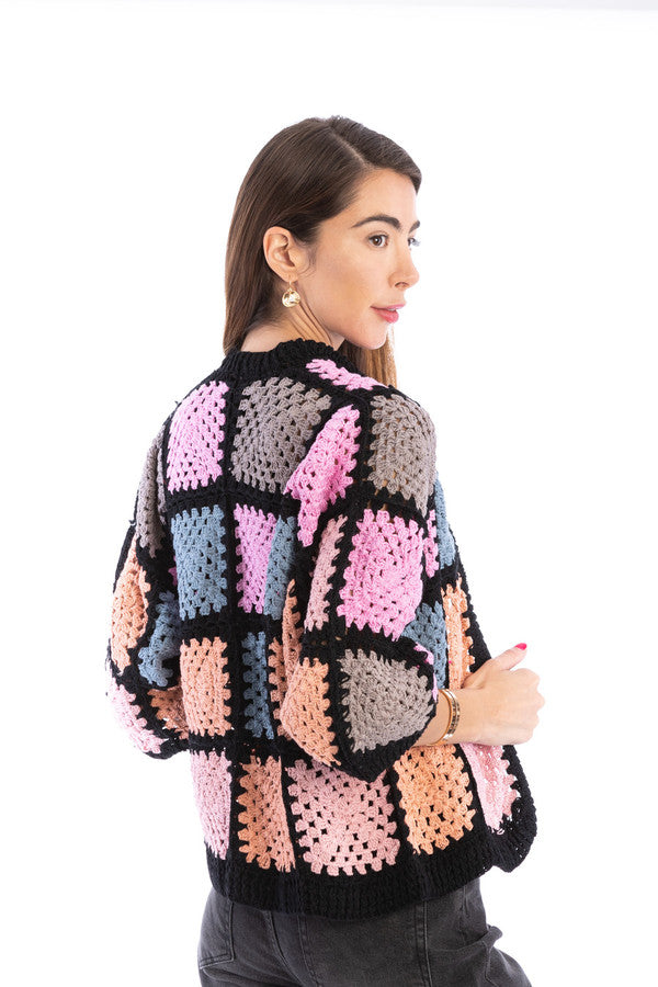 SAACHI Modern Pastel Crochet Granny Square Short Jacket