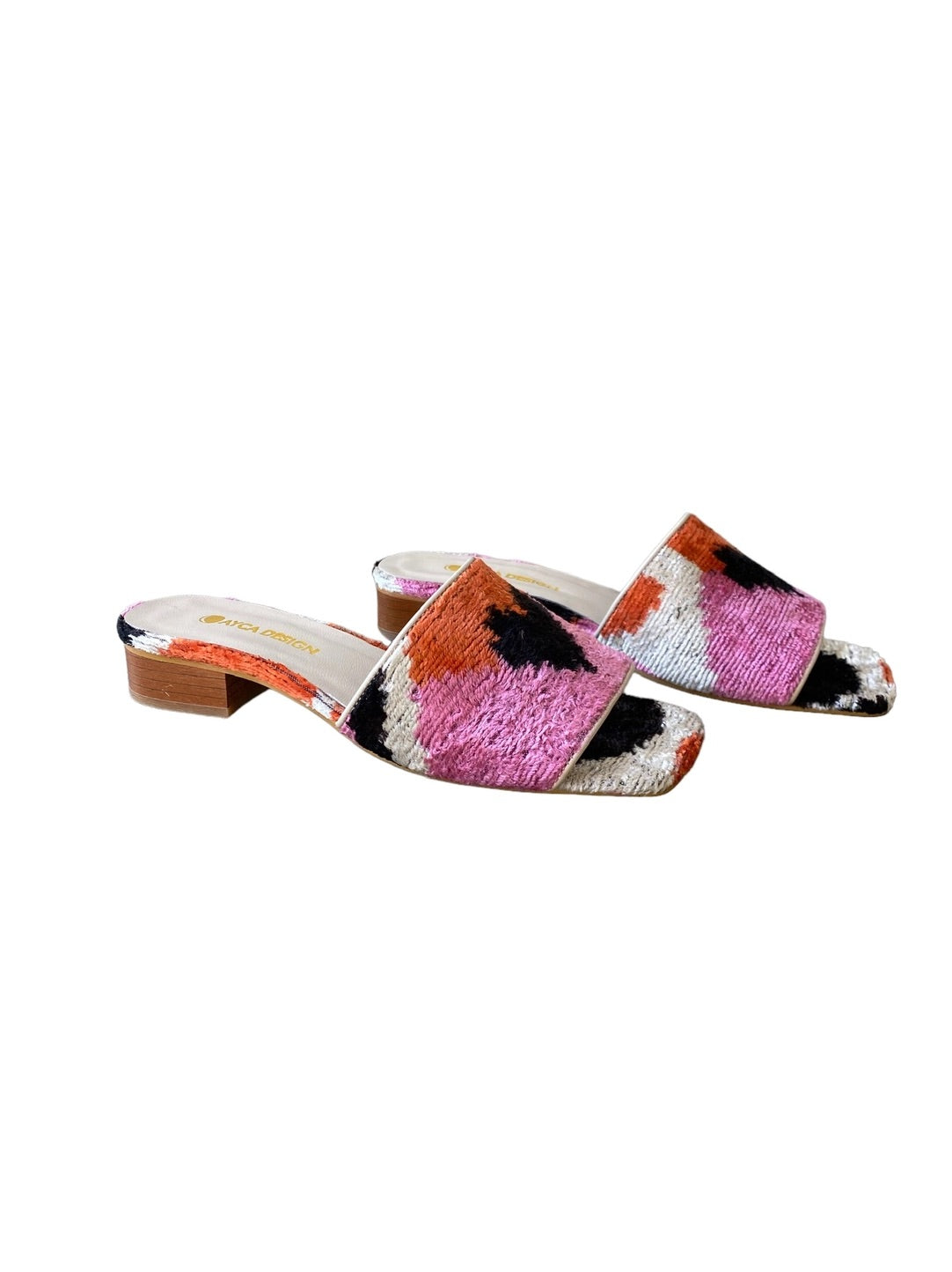 AYCA Design Silk Velvet Ikat Square Toe Slide with Heart