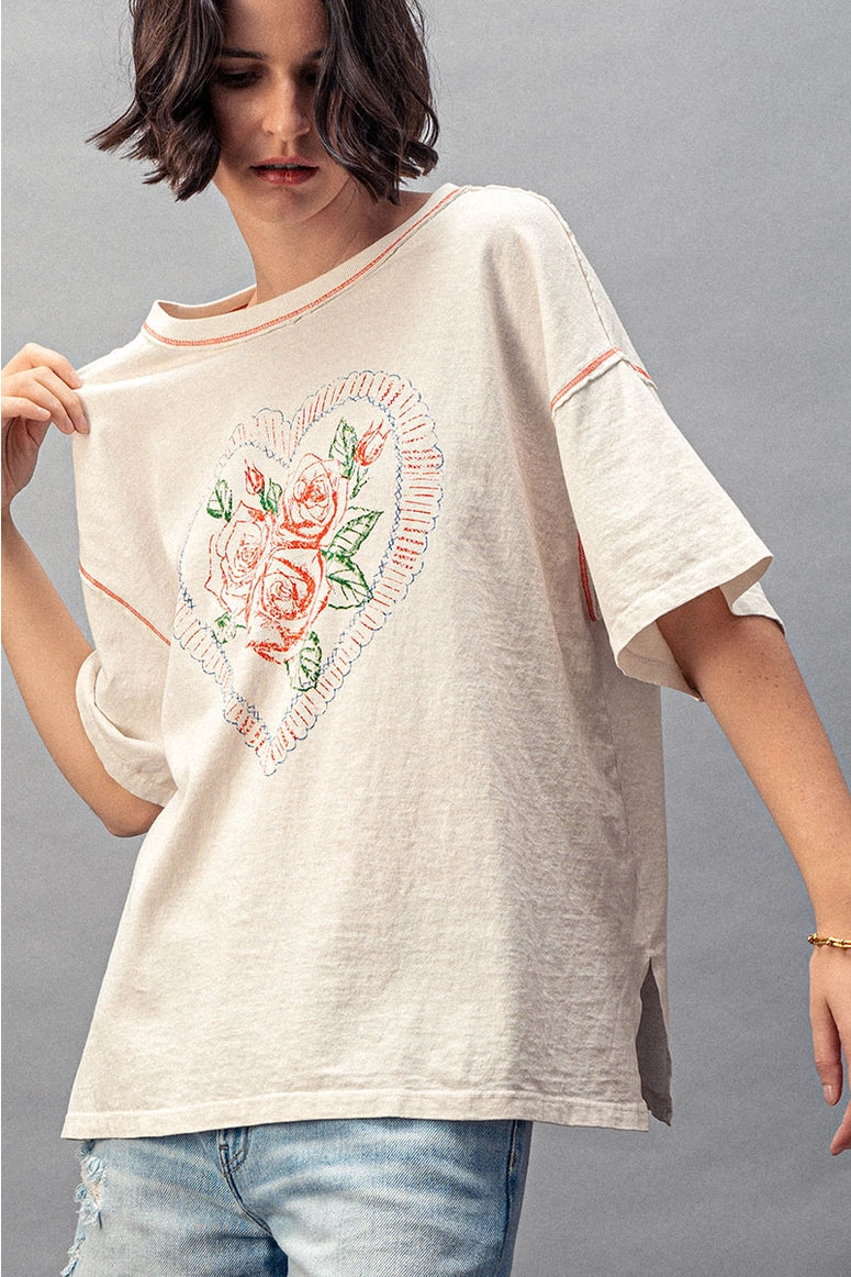 Love Vintage Rose Heart T-Shirt