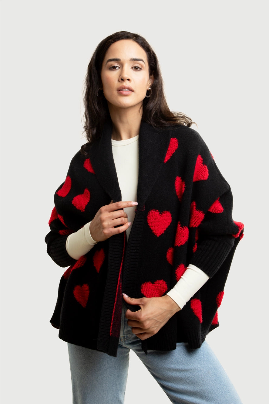 SAACHI Ribbed Knit Heart Cardigan