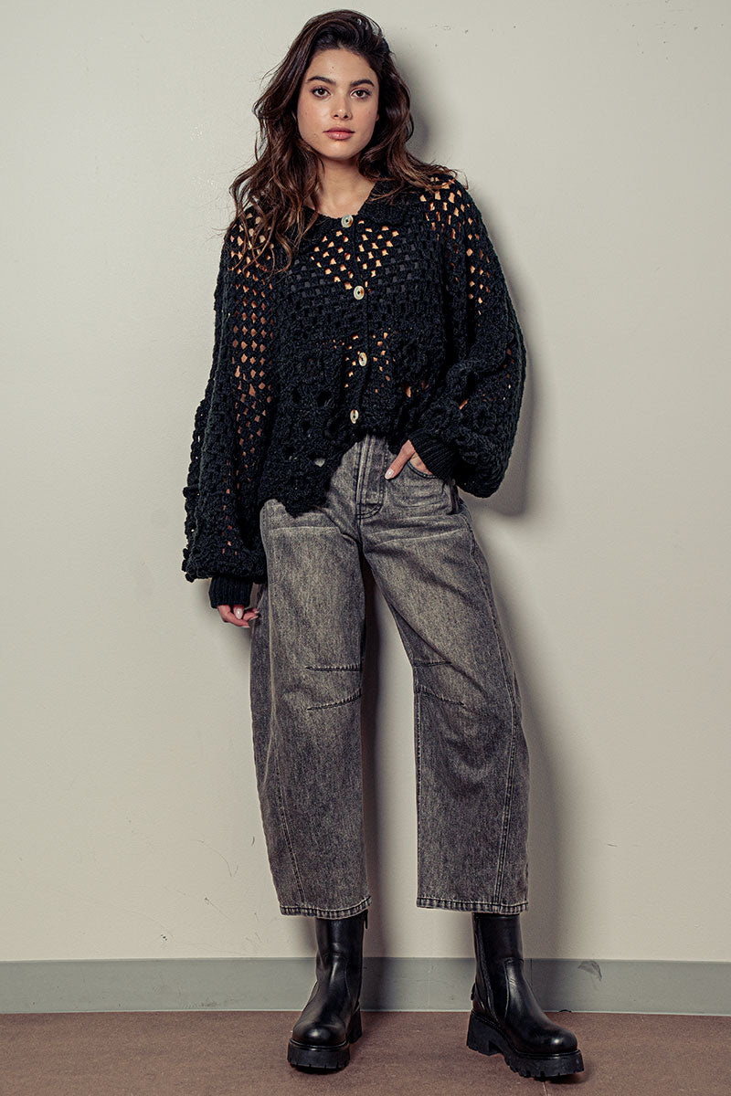 Urban Daizy Floral Crochet Button Up Sweater