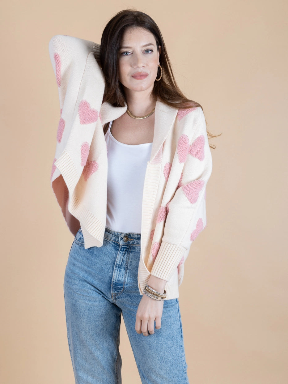 SAACHI Ribbed Knit Heart Cardigan