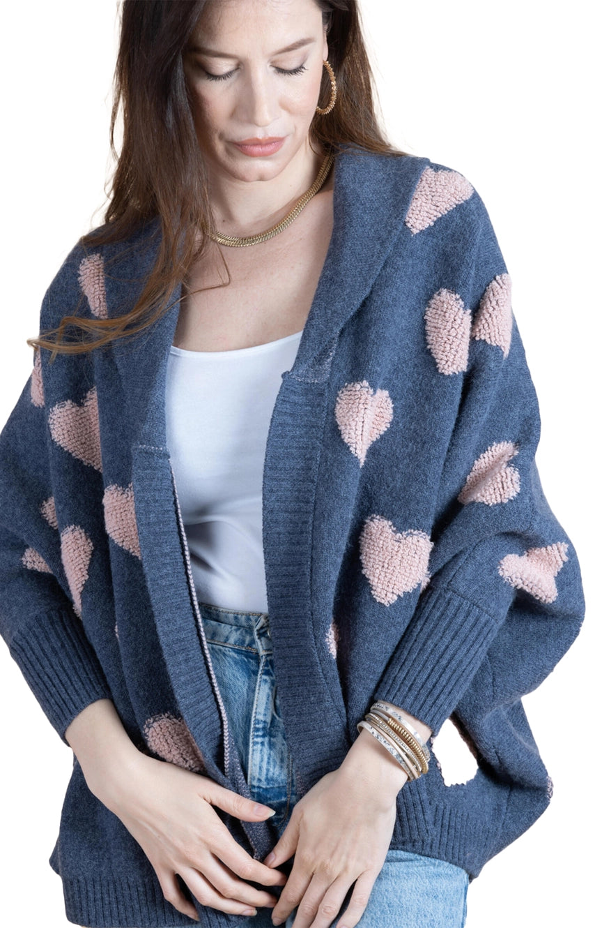 SAACHI Ribbed Knit Heart Cardigan