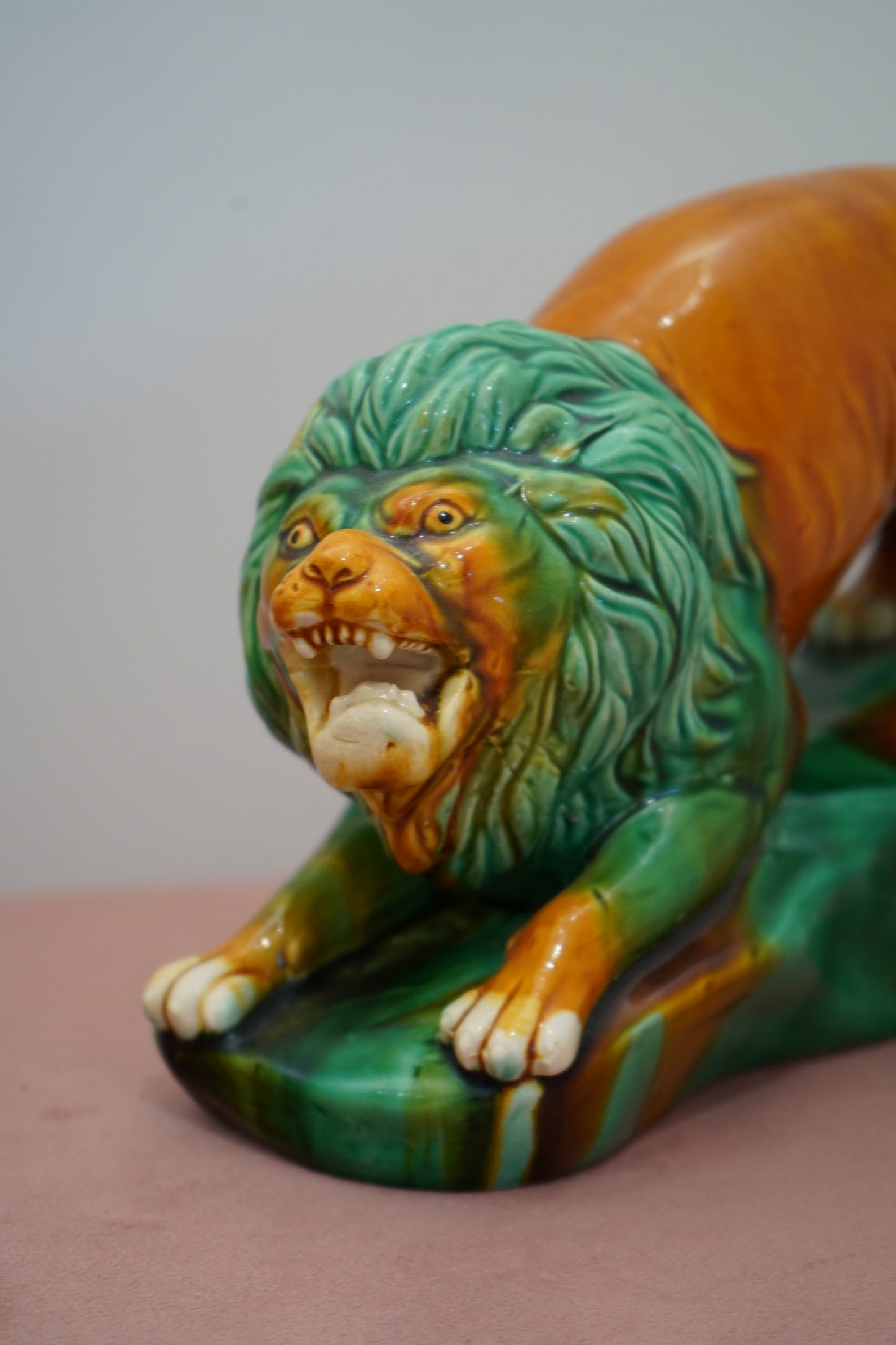 Vintage Orange & Green Ceramic Lion