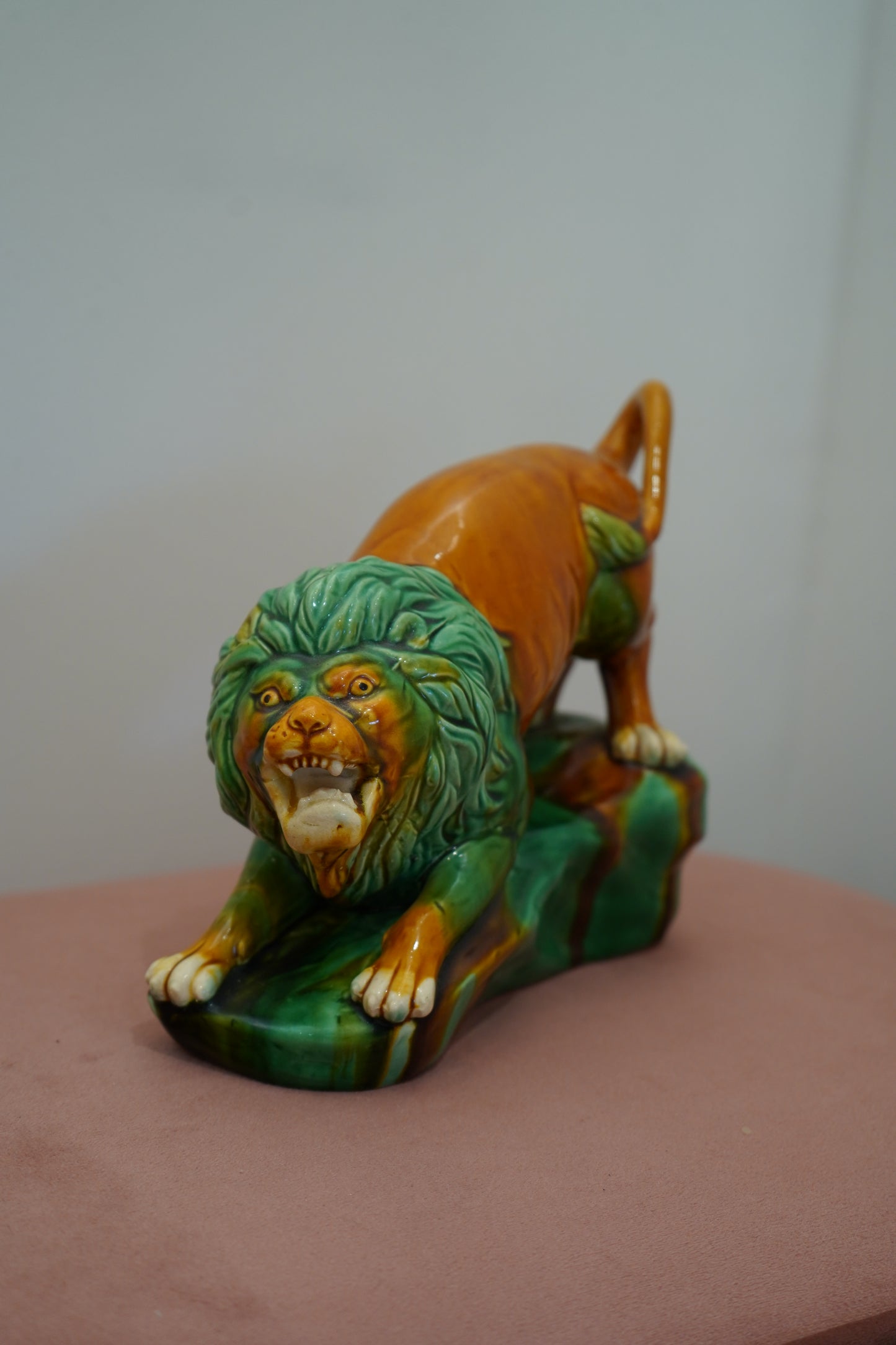 Vintage Orange & Green Ceramic Lion