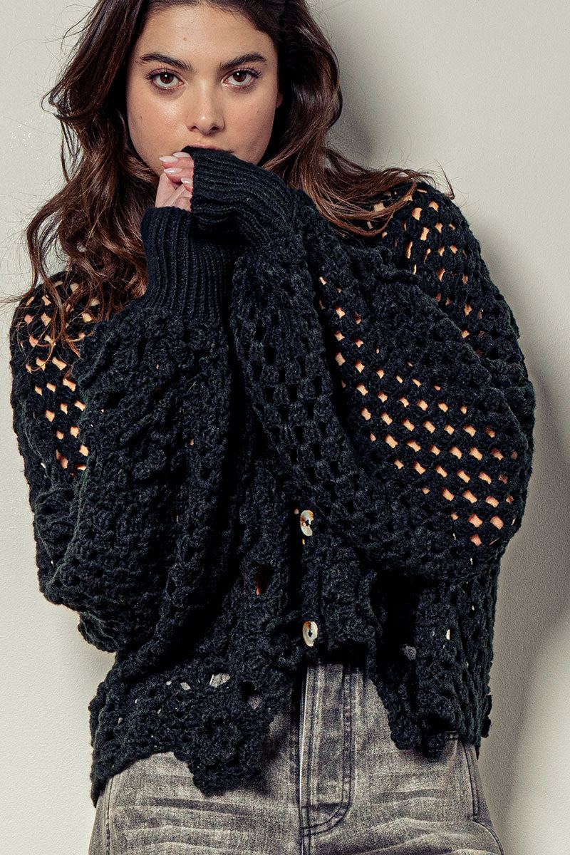 Urban Daizy Floral Crochet Button Up Sweater