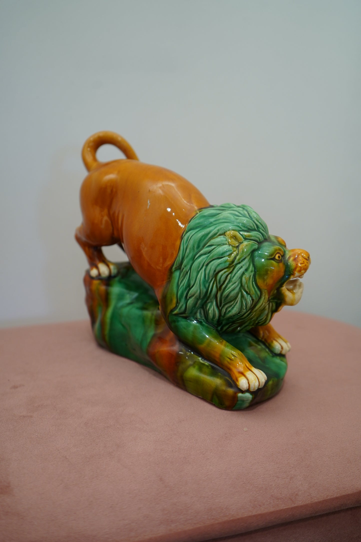 Vintage Orange & Green Ceramic Lion