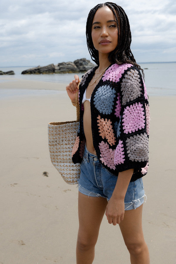 SAACHI Modern Pastel Crochet Granny Square Short Jacket