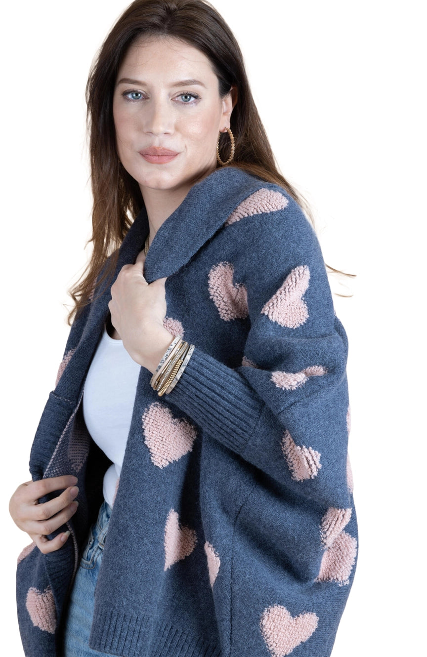 SAACHI Ribbed Knit Heart Cardigan