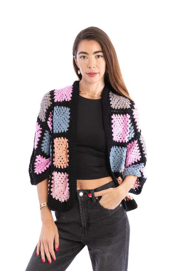 SAACHI Modern Pastel Crochet Granny Square Short Jacket