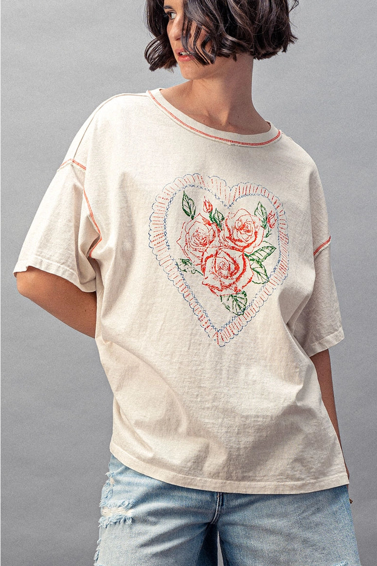 Love Vintage Rose Heart T-Shirt