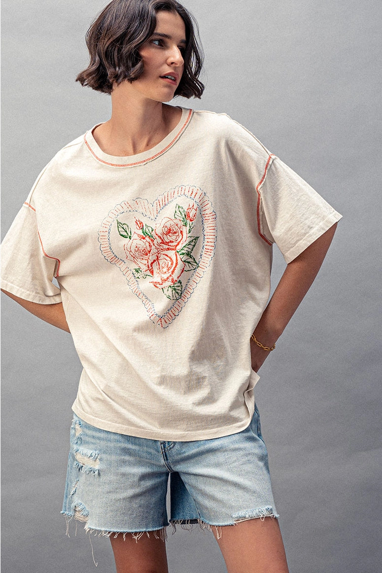 Love Vintage Rose Heart T-Shirt