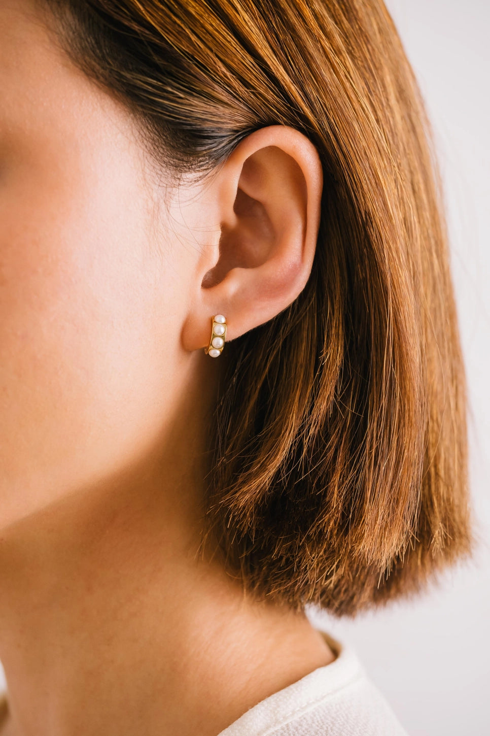 Lover’s Tempo Chunky Huggie Pearl Hoop Earrings