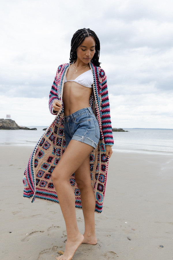 SAACHI Crochet Cotton Granny Square Kimono