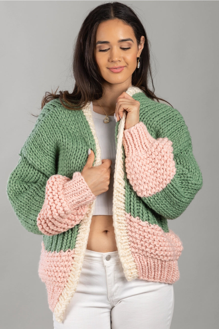 SAACHI Oversized Two-Tone Knit Sweater Kimono