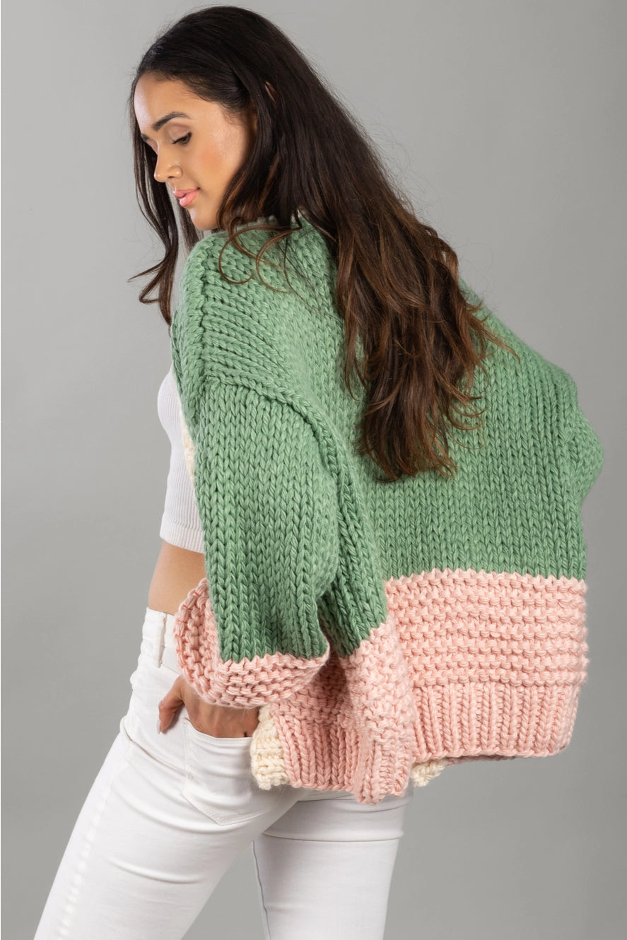 SAACHI Oversized Two-Tone Knit Sweater Kimono