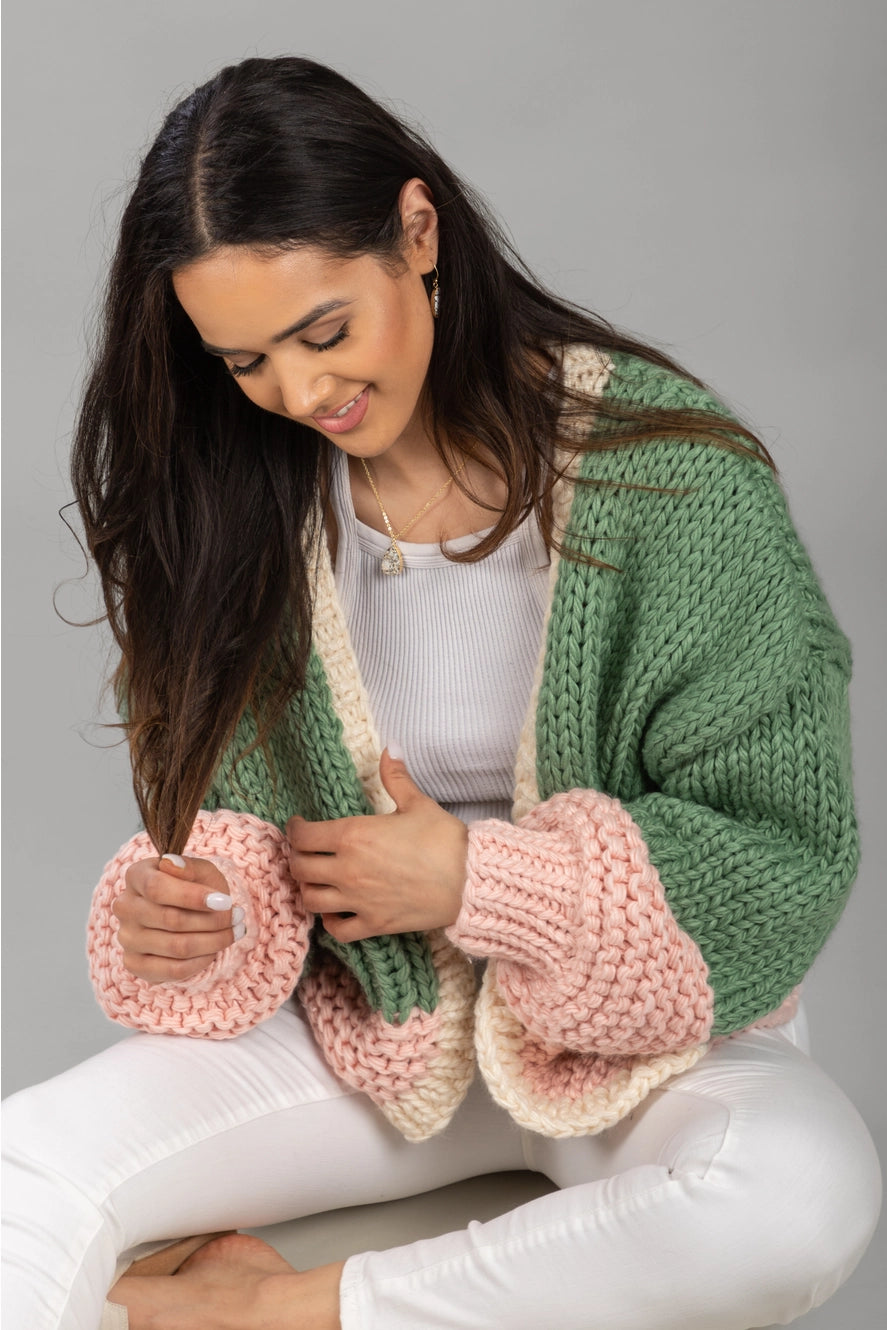 SAACHI Oversized Two-Tone Knit Sweater Kimono