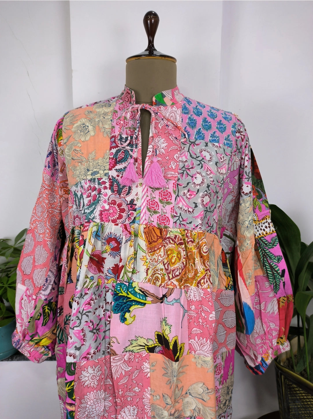 The Eastern Loom Pink Patchwork Dress