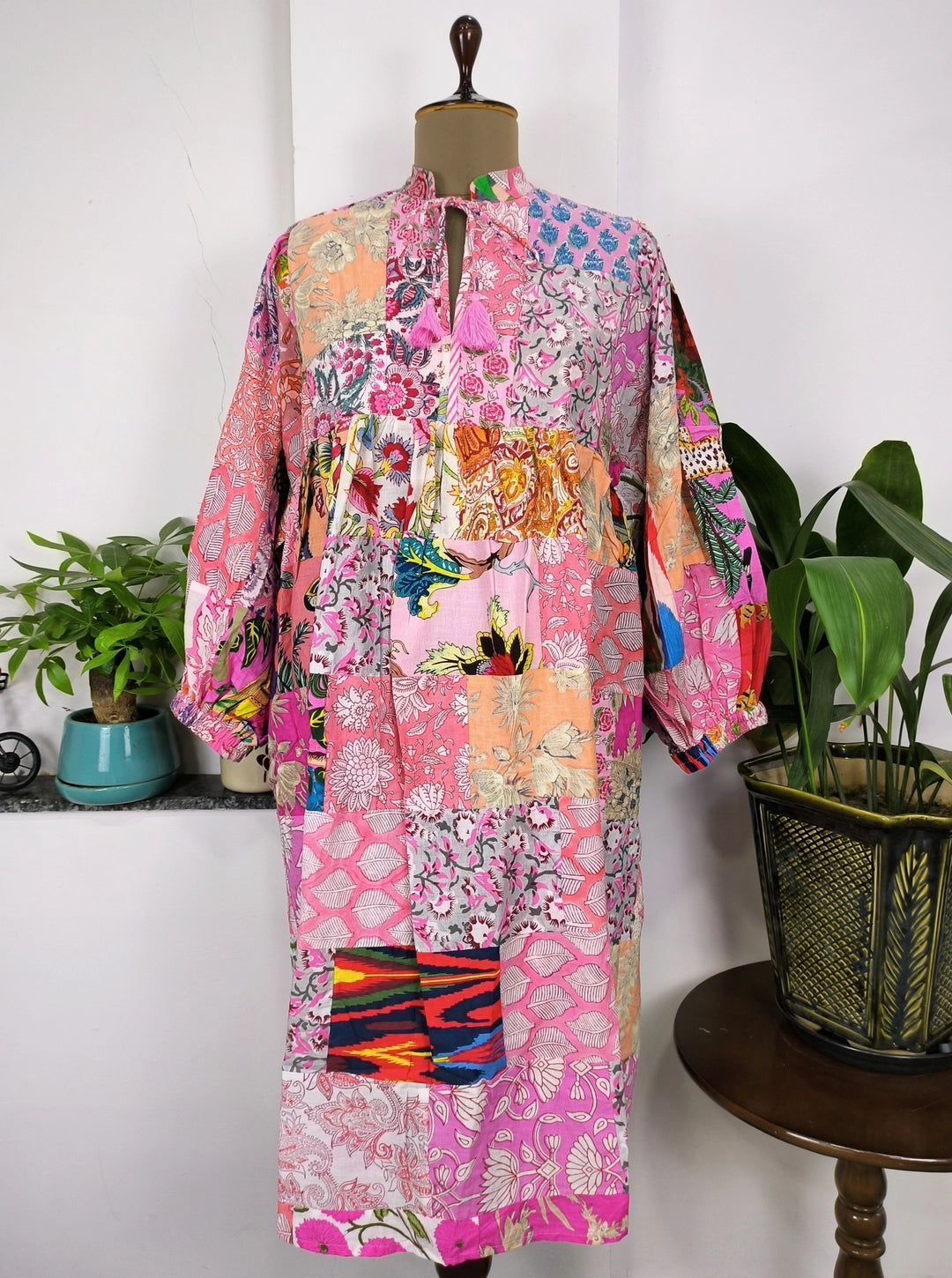The Eastern Loom Pink Patchwork Dress