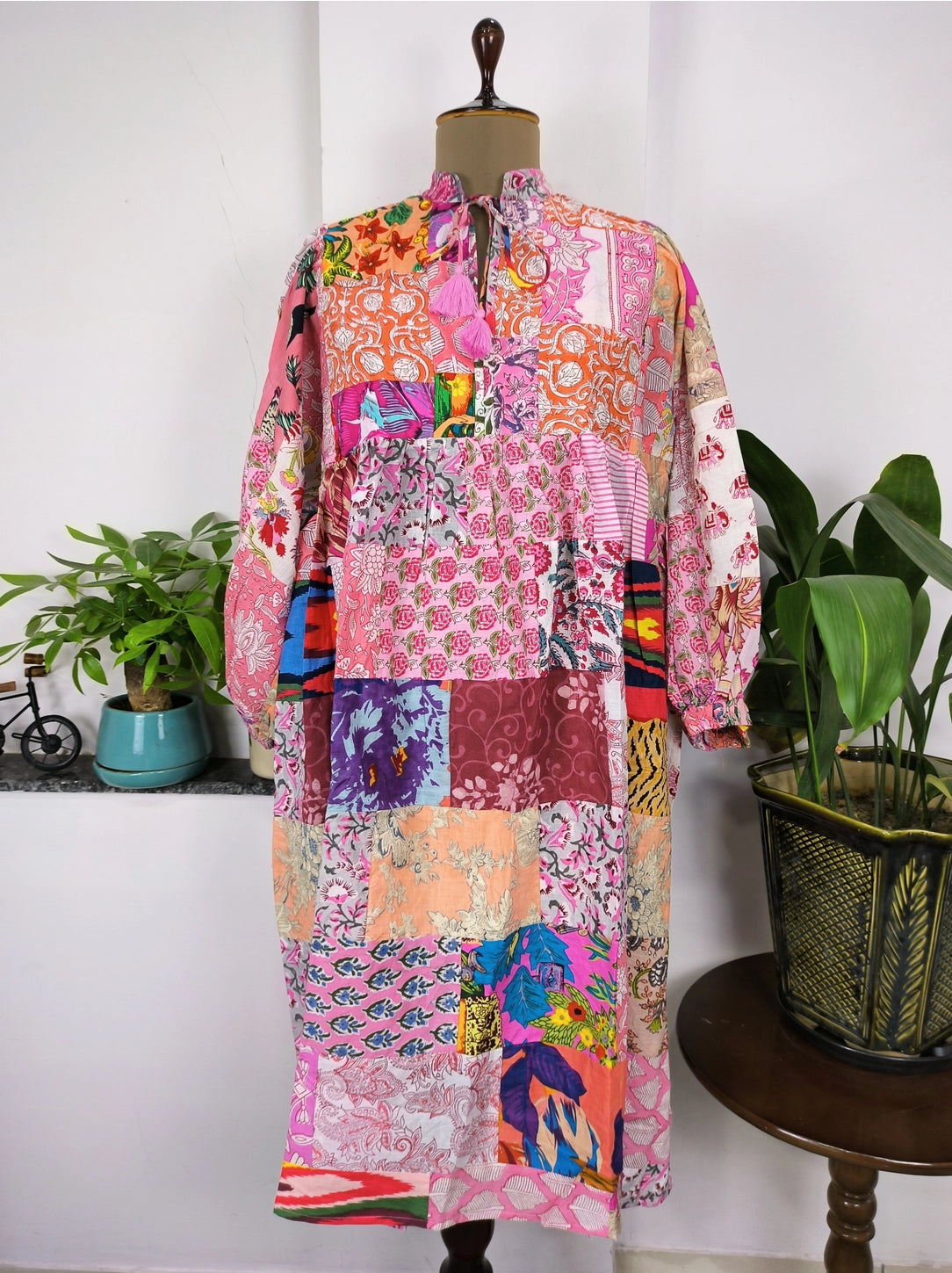 The Eastern Loom Pink Patchwork Dress