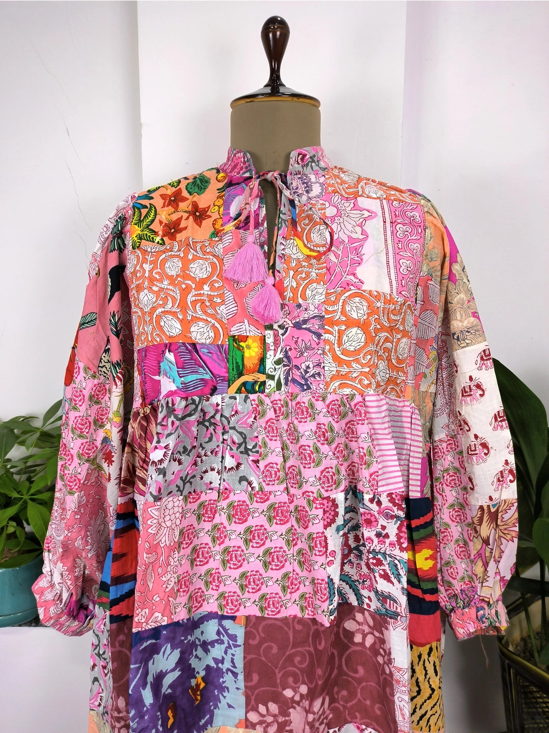 The Eastern Loom Pink Patchwork Dress