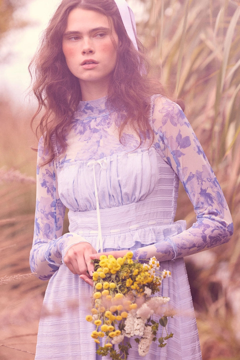Promesa Blue Floral Sheer Top