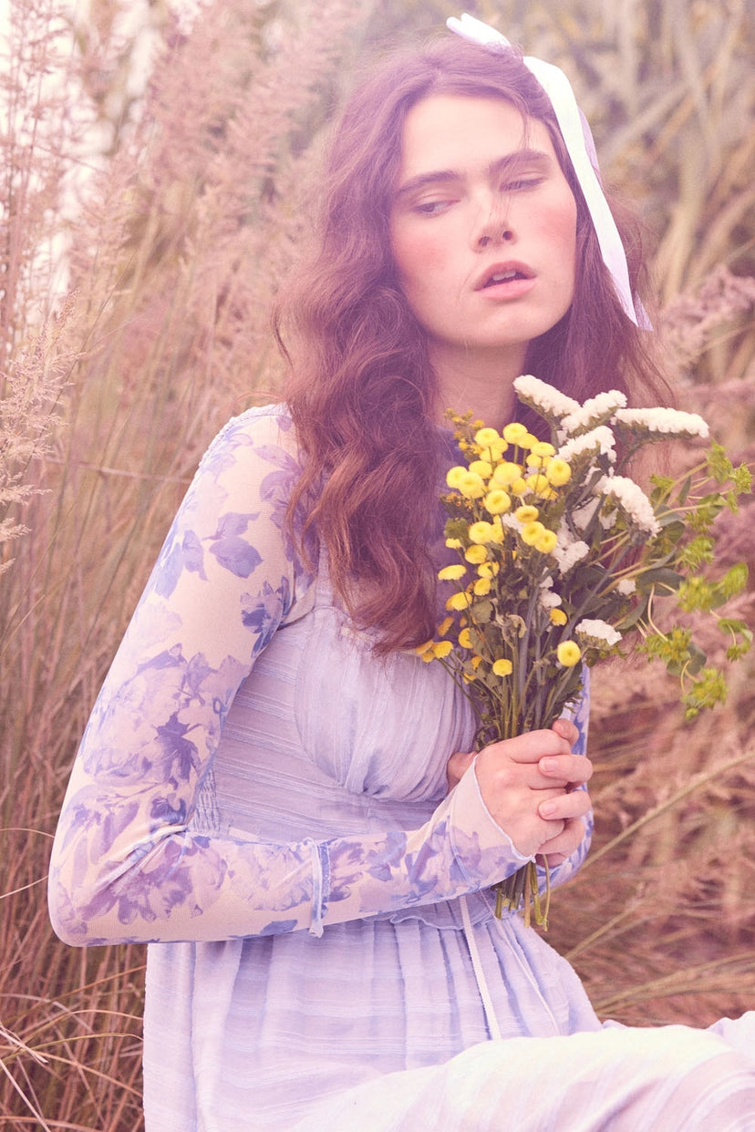 Promesa Blue Floral Sheer Top