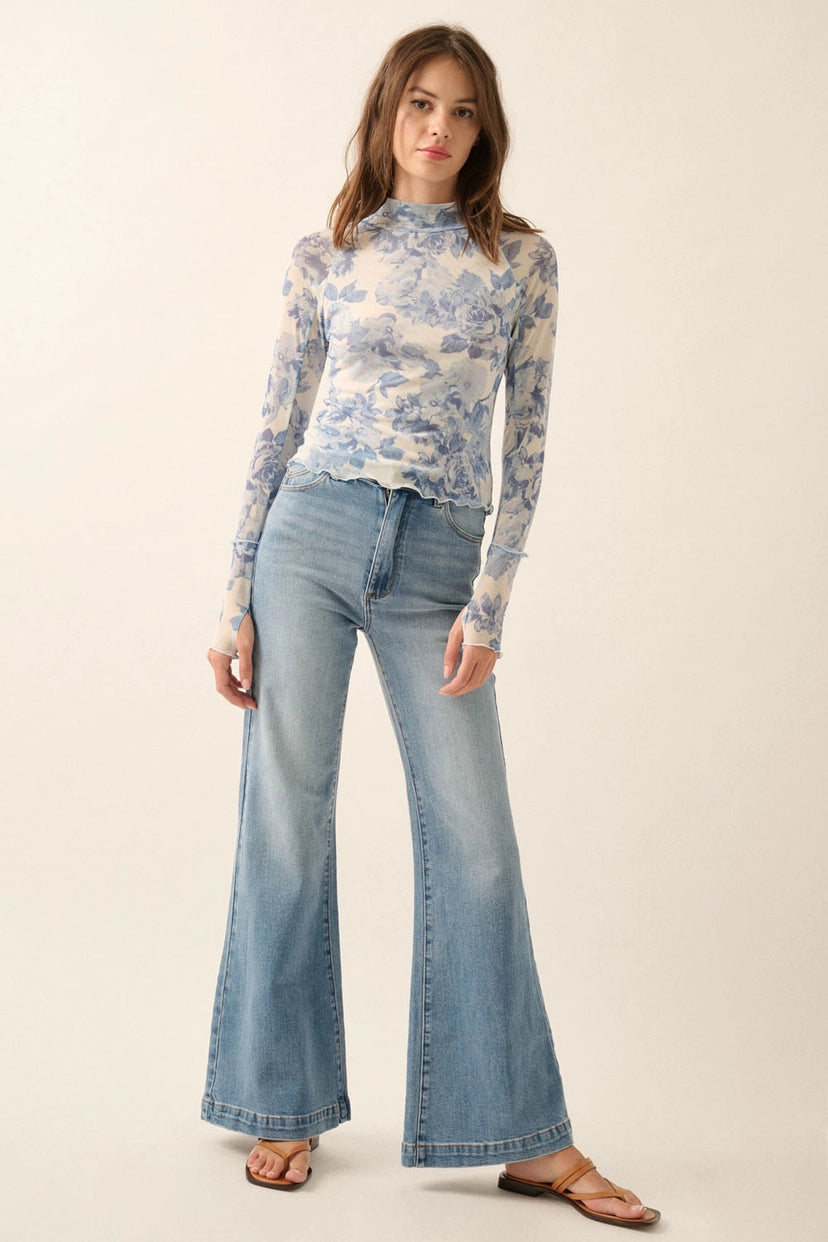 Promesa Blue Floral Sheer Top
