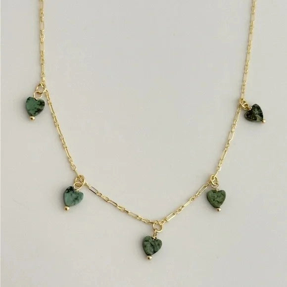 Tramps + Thieves Green Hearts Chain Necklace