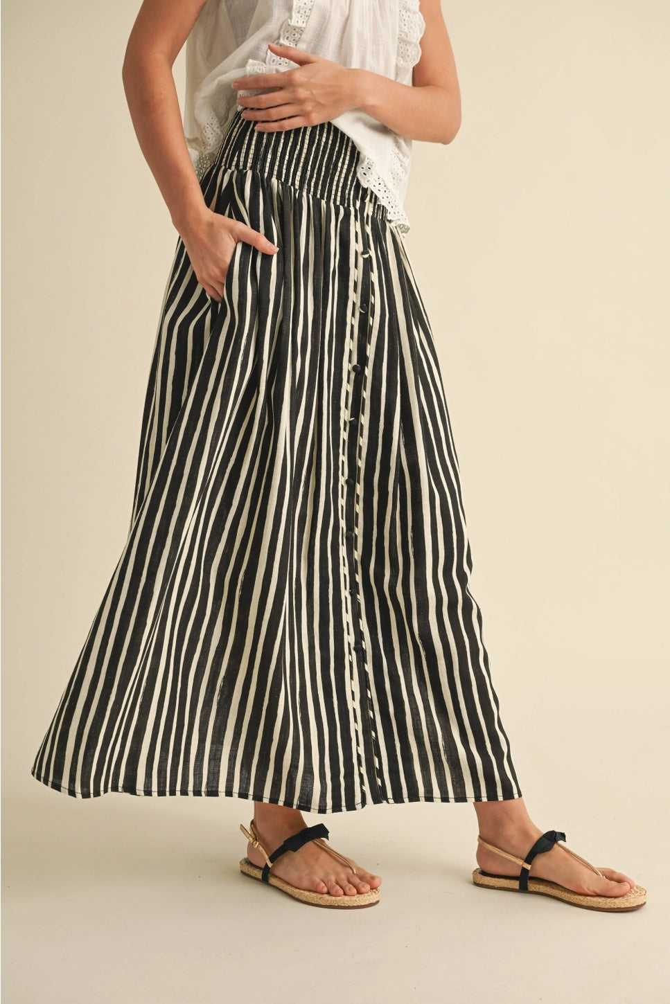 MIOU MUSE Black & White Pinstripe Skirt