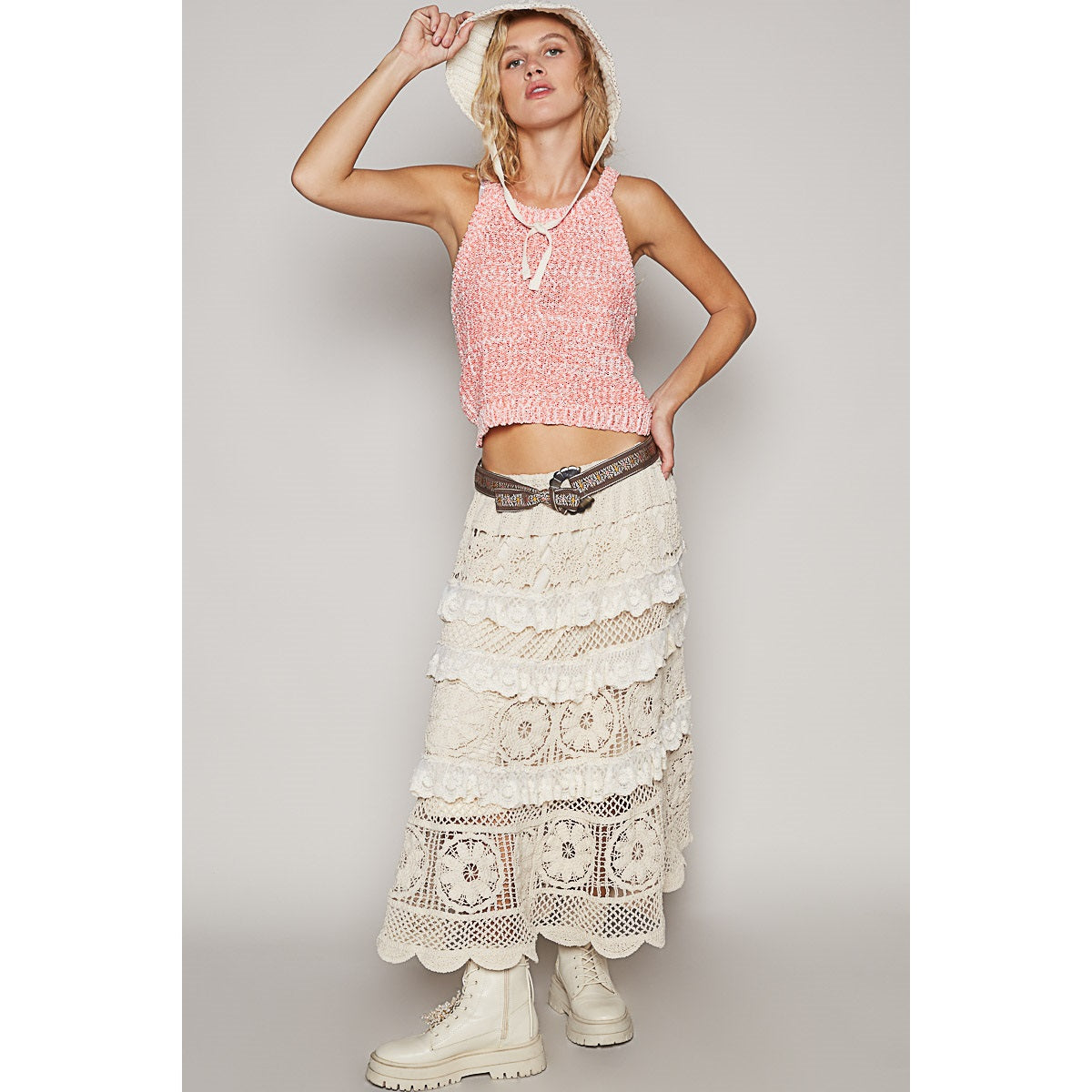 POL Crochet Skirt with Lace Ruffle