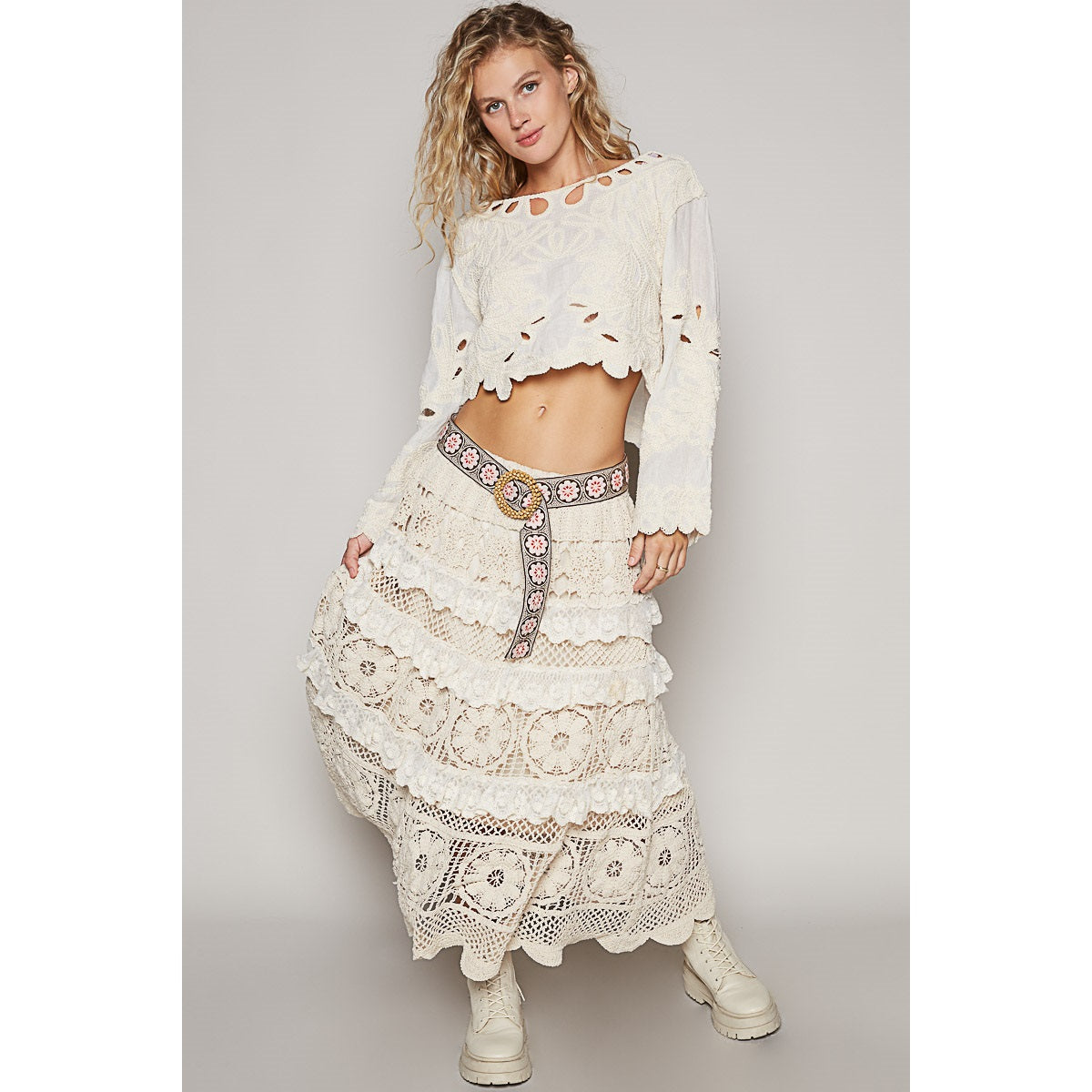 POL Crochet Skirt with Lace Ruffle