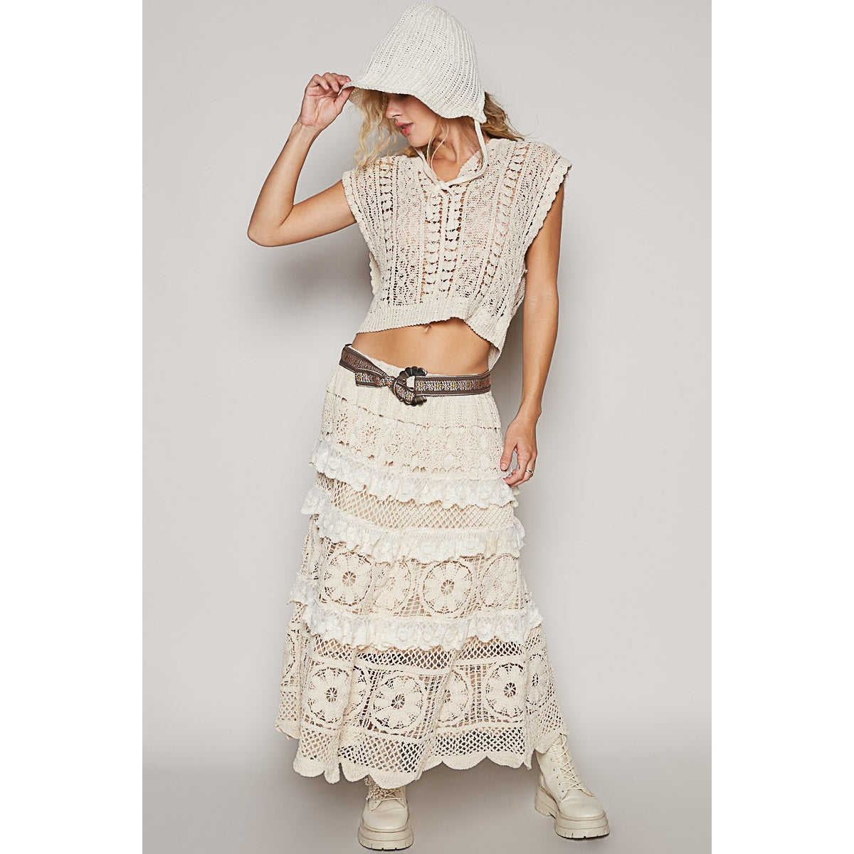 POL Crochet Skirt with Lace Ruffle